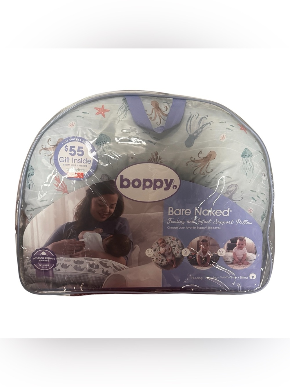 Boppy bare naked Infant Support Pillow with Sea Life Print cover (Blue, White)